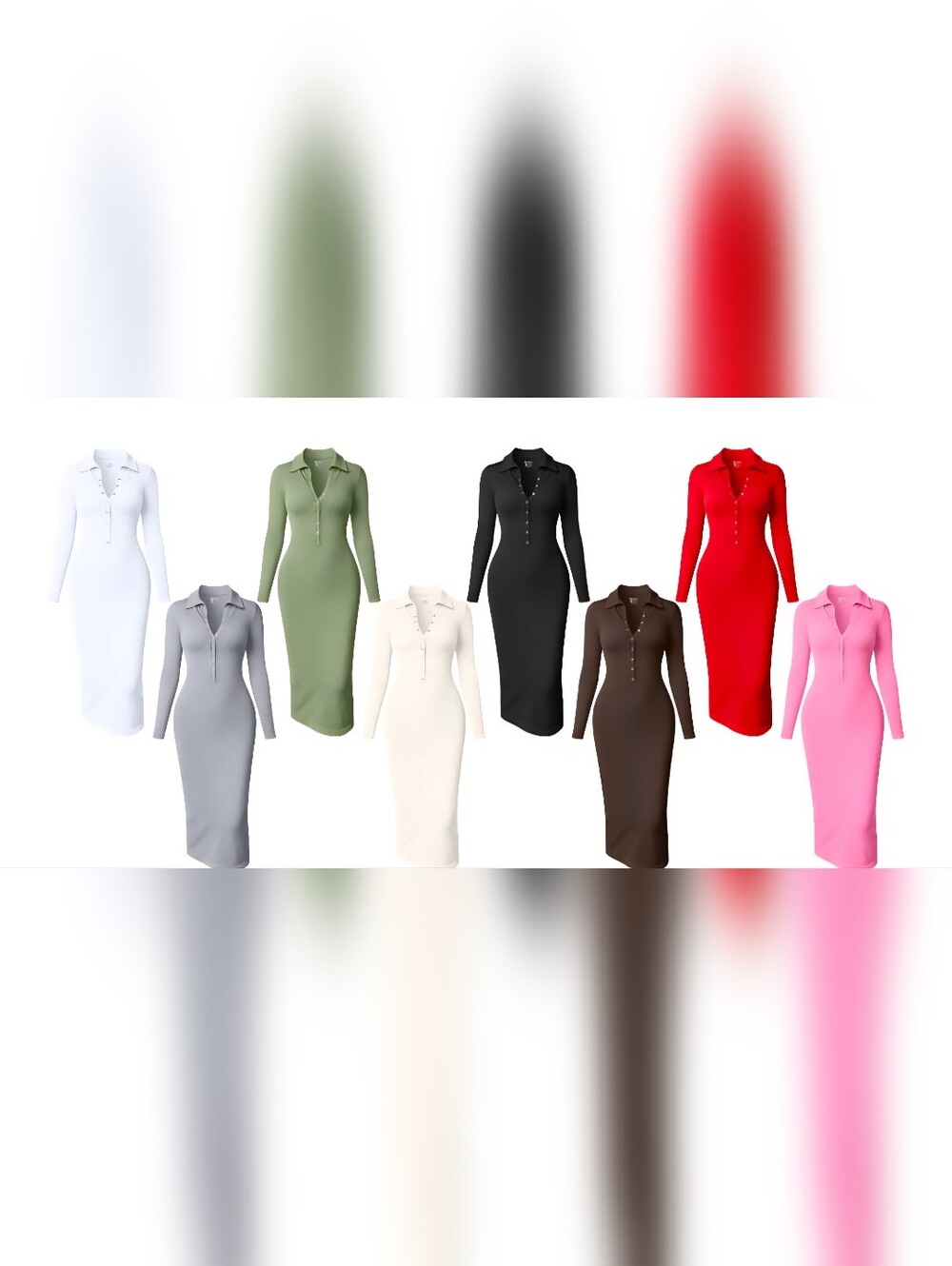 Classic Long Sleeve Polo Midi Dress in BLACK